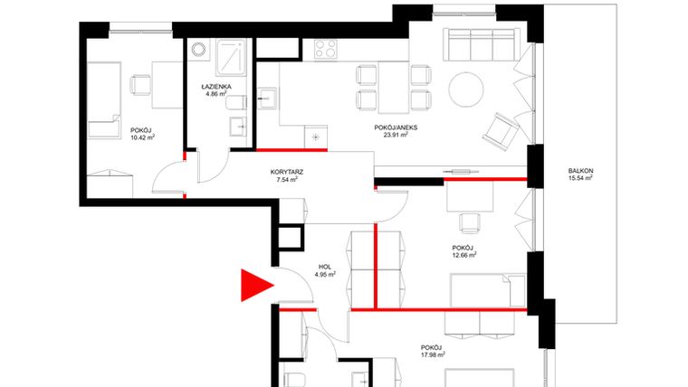 Rzut - Mieszkanie na sprzedaż 4 pokoje o powierzchni 86,9 m² - numer F.6.3 w INSPIRE ETAP V – bud. F, G