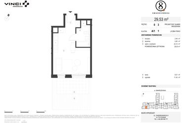 Rzut - Mieszkanie na sprzedaż 1 pokój o powierzchni 29,53 m² - numer A/1/0.3 w Smardzewska 8