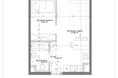 Rzut - Mieszkanie na sprzedaż 2 pokoje o powierzchni 37,43 m² - numer 2.10 w Apartamenty Potulickiego