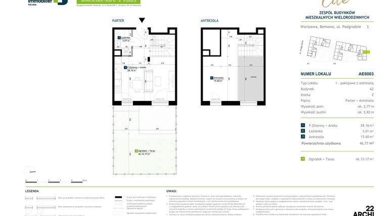 Rzut - Mieszkanie na sprzedaż 1 pokój o powierzchni 46,77 m² - numer AE0003 w Viva Cité 2