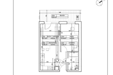 Rzut - Mieszkanie na sprzedaż 2 pokoje o powierzchni 36,9 m² - numer B34 w Symfonia - Chodkiewicza 9