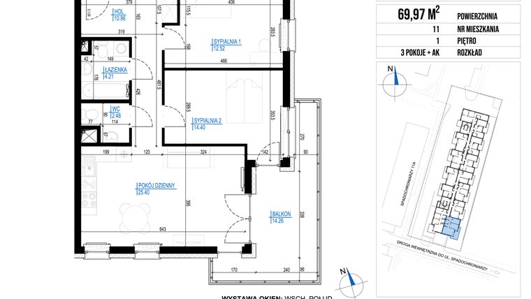 Rzut - Mieszkanie na sprzedaż 3 pokoje o powierzchni 69,97 m² - numer 11 w Vieniava edycja druga