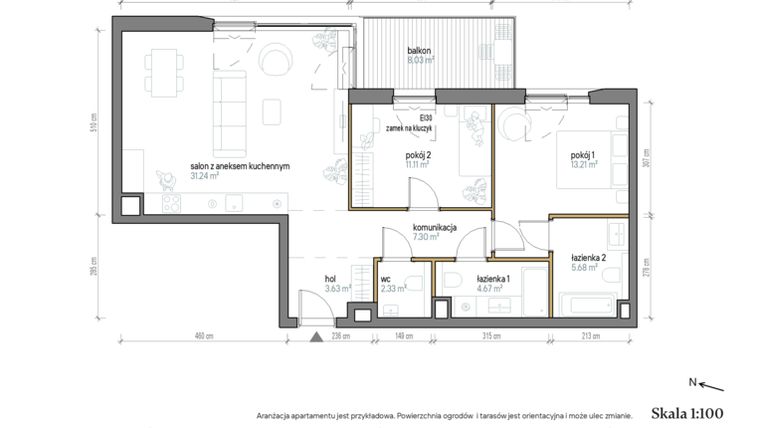 Rzut - Mieszkanie na sprzedaż 3 pokoje o powierzchni 79,17 m² - numer B/0/3 w Kopernika 71