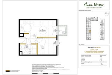Rzut - Mieszkanie na sprzedaż 2 pokoje o powierzchni 41,46 m² - numer 127 w Aura Nova etap II