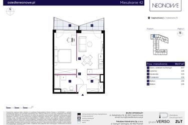 Rzut - Mieszkanie na sprzedaż 1 pokój o powierzchni 39,16 m² - numer 42 w Osiedle Neonowe