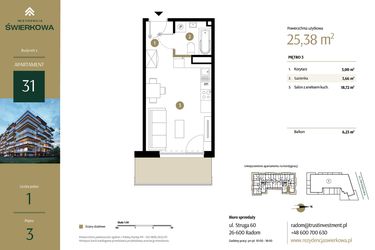 Rzut - Mieszkanie na sprzedaż 1 pokój o powierzchni 25,38 m² - numer M.31 w Rezydencja Świerkowa - etap II