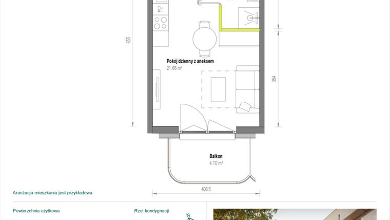 Rzut - Mieszkanie na sprzedaż 1 pokój o powierzchni 25,49 m² - numer A/1/10 w Skorosze Vita