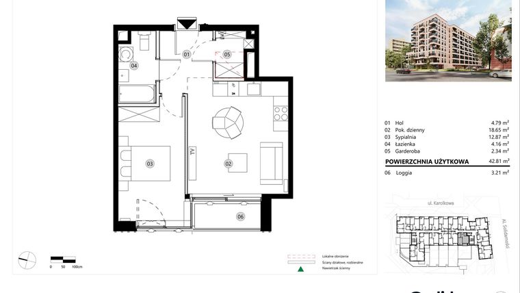 Rzut - Mieszkanie na sprzedaż 2 pokoje o powierzchni 42,81 m² - numer A.01.L.03 w ReVola