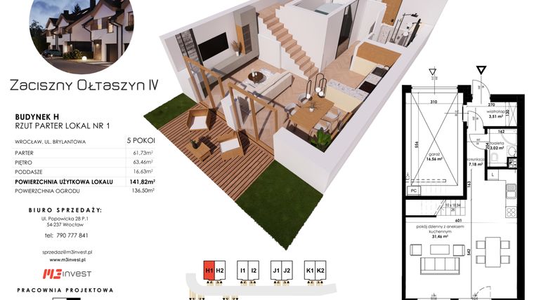 Rzut - Dom na sprzedaż 5 pokoi o powierzchni 141,82 m² - numer H1 w Zaciszny Ołtaszyn IV