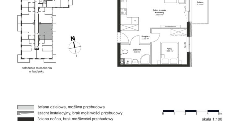 Rzut - Mieszkanie na sprzedaż 2 pokoje o powierzchni 40,97 m² - numer M34 w Nowy Teresin