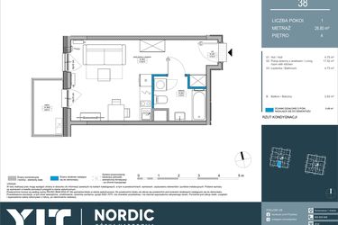 Rzut - Mieszkanie na sprzedaż 1 pokój o powierzchni 26,8 m² - numer 38 w Nordic Górka Narodowa