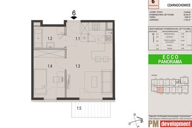Rzut - Mieszkanie na sprzedaż 2 pokoje o powierzchni 33,4 m² - numer 6C w Ecco Panorama etap II budynki C, D