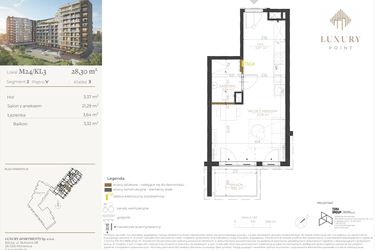 Rzut - Mieszkanie na sprzedaż 1 pokój o powierzchni 28,3 m² - numer M24/KL3 w LUXURY POINT