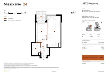 Rzut - Mieszkanie na sprzedaż 2 pokoje o powierzchni 44,1 m² - numer 24 w MY Głębocka