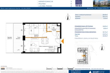 Rzut - Mieszkanie na sprzedaż 2 pokoje o powierzchni 35,73 m² - numer 0.03 w The Blue