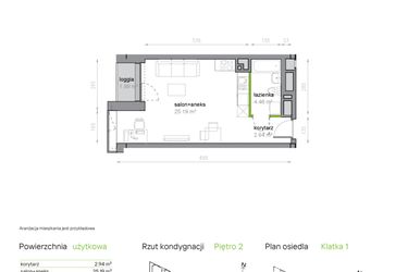 Rzut - Mieszkanie na sprzedaż 1 pokój o powierzchni 32,59 m² - numer K1/2/14 w Piękna Vita