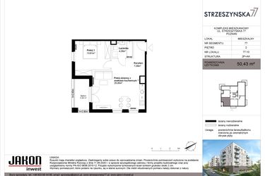 Rzut - Mieszkanie na sprzedaż 2 pokoje o powierzchni 50,43 m² - numer 77.10 w Strzeszyńska 77