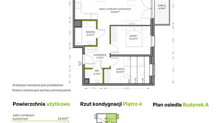 Rzut - Mieszkanie na sprzedaż 3 pokoje o powierzchni 57,81 m² - numer A/4/55 w Niepołomicka Vita