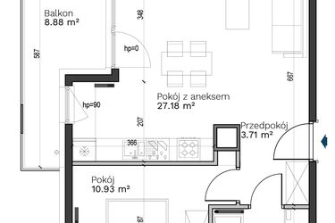 Rzut - Mieszkanie na sprzedaż 2 pokoje o powierzchni 45,95 m² - numer A-18 w Destino