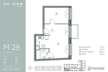 Rzut - Mieszkanie na sprzedaż 2 pokoje o powierzchni 41,73 m² - numer M.28 w Ja\nas