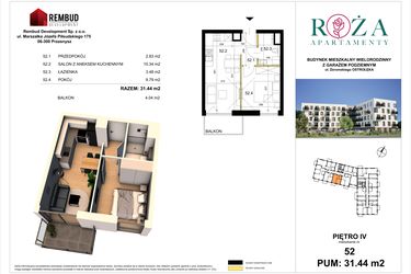 Rzut - Mieszkanie na sprzedaż 2 pokoje o powierzchni 31,44 m² - numer M  52 w Apartamenty Róża