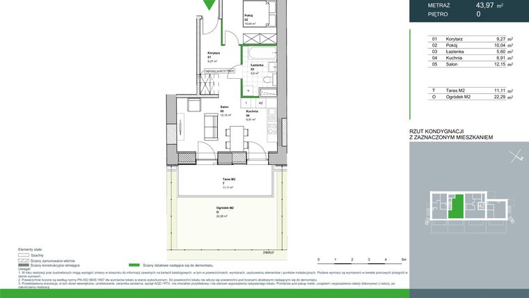 Rzut - Mieszkanie na sprzedaż 2 pokoje o powierzchni 43,97 m² - numer C2.1.0.02 w Aroma Park Lofty