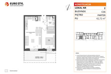 Rzut - Mieszkanie na sprzedaż 2 pokoje o powierzchni 42,72 m² - numer C16.2 w Konstelacja etap VI