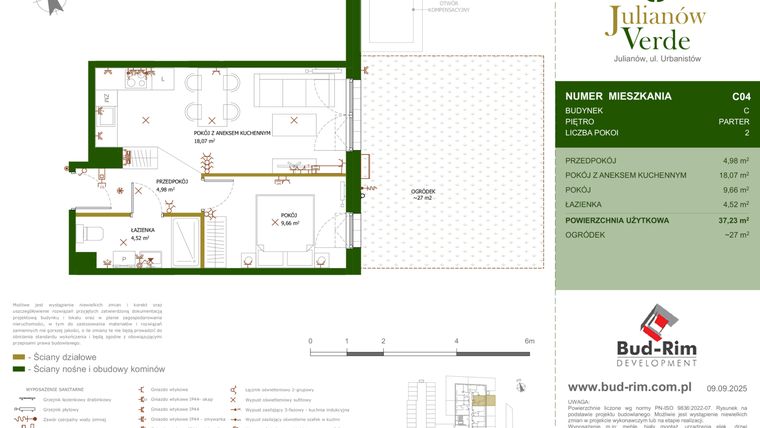 Rzut - Mieszkanie na sprzedaż 2 pokoje o powierzchni 37,23 m² - numer 4 w Julianów Verde