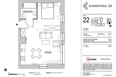 Rzut - Mieszkanie na sprzedaż 1 pokój o powierzchni 39,26 m² - numer 4.22 w Kamienna 28 - apartamenty inwestycyjne