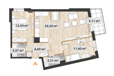 Rzut - Mieszkanie na sprzedaż 3 pokoje o powierzchni 70,52 m² - numer B.04.10 w Na Okrzei
