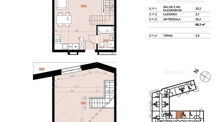 Rzut - Mieszkanie na sprzedaż 2 pokoje o powierzchni 66,3 m² - numer 211 w Szczecińska 20
