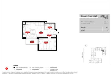 Rzut - Mieszkanie na sprzedaż 2 pokoje o powierzchni 45,99 m² - numer BR21/15 w Browary Wrocławskie 2