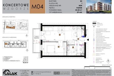 Rzut - Mieszkanie na sprzedaż 2 pokoje o powierzchni 45,24 m² - numer B2.4 w Koncertowe Wzgórze