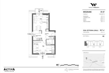 Rzut - Mieszkanie na sprzedaż 2 pokoje o powierzchni 48,37 m² - numer B1.07 w Tarasy Wierzycy