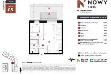 Rzut - Mieszkanie na sprzedaż 2 pokoje o powierzchni 43 m² - numer A5 w Nowy Reden
