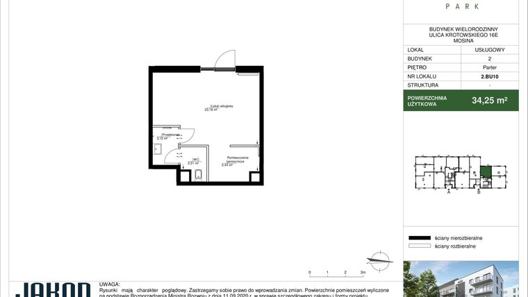 Rzut - Lokal użytkowy na sprzedaż 1 pokój o powierzchni 34,25 m² - numer 2.BU10 w Mosina Park