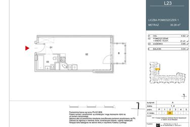 Rzut - Mieszkanie na sprzedaż 1 pokój o powierzchni 30,28 m² - numer L23 w Morwowa 5 - Apartamenty inwestycyjne