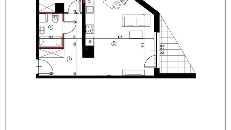 Rzut - Mieszkanie na sprzedaż 2 pokoje o powierzchni 50,62 m² - numer 23 w Andersa 3