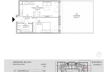 Rzut - Mieszkanie na sprzedaż 2 pokoje o powierzchni 45,23 m² - numer BII.0.M41 w Przewóz 42 ATAL II