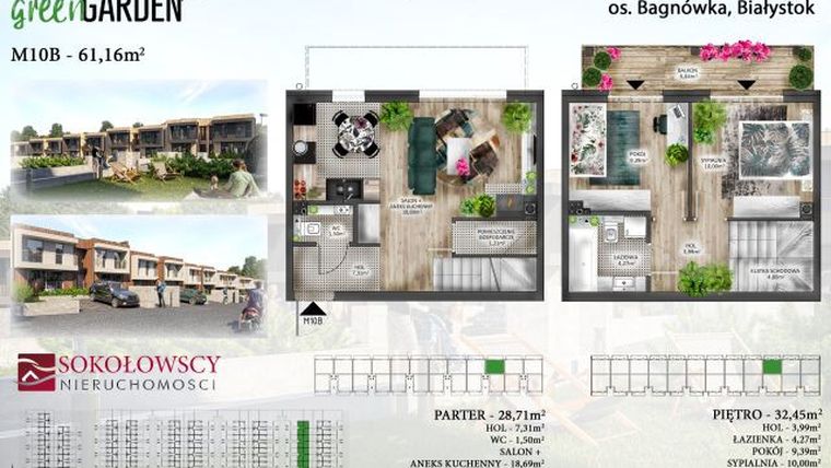 Rzut - Mieszkanie na sprzedaż 3 pokoje o powierzchni 61,16 m² - numer 10B w Green Garden "Perła 3"