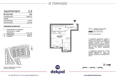 Rzut - Mieszkanie na sprzedaż 1 pokój o powierzchni 30,8 m² - numer 5.3 w Trimare