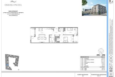 Rzut - Mieszkanie na sprzedaż 3 pokoje o powierzchni 76,89 m² - numer M39 w Osiedle Piltza etap X