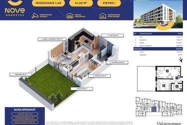 Rzut - Mieszkanie na sprzedaż 2 pokoje o powierzchni 41,22 m² - numer M40 w Nove Dobczyce
