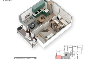 Rzut - Mieszkanie na sprzedaż 2 pokoje o powierzchni 30,8 m² - numer 15 w Villa Park - Etap III