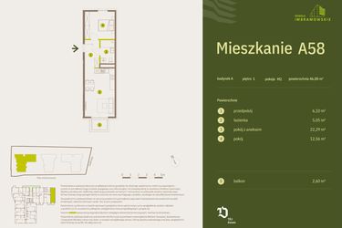 Rzut - Mieszkanie na sprzedaż 2 pokoje o powierzchni 46 m² - numer A58 w Osiedle Imbramowskie