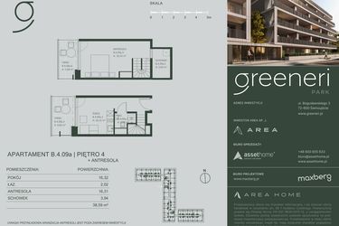 Rzut - Mieszkanie na sprzedaż 2 pokoje o powierzchni 38,59 m² - numer B.4.09a w Greeneri Park