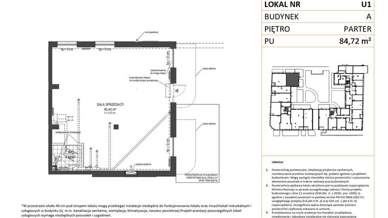 Rzut - Lokal użytkowy na sprzedaż 1 pokój o powierzchni 84,72 m² - numer 1 w Esencja