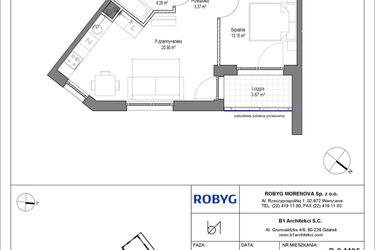 Rzut - Mieszkanie na sprzedaż 2 pokoje o powierzchni 41,7 m² - numer B.2M05 w Leszczyńskich 2