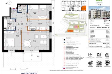 Rzut - Mieszkanie na sprzedaż 3 pokoje o powierzchni 66,29 m² - numer K7/9 w Kleszczewo Park - etap IV