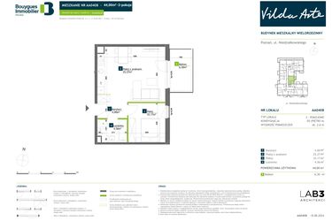Rzut - Mieszkanie na sprzedaż 2 pokoje o powierzchni 44 m² - numer AA0408 w Vilda Arte